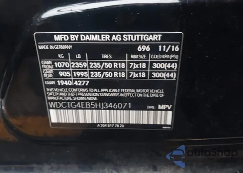 2017 Mercedes-Benz Gla 250 from USA, damaged, VIN WDCTG4EB5HJ346071